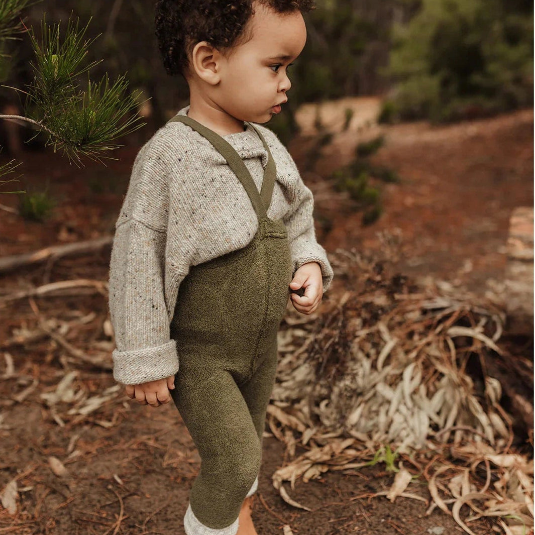 Silly Silas - Teddy warmy footless tights with braces - Olive | Scout & Co