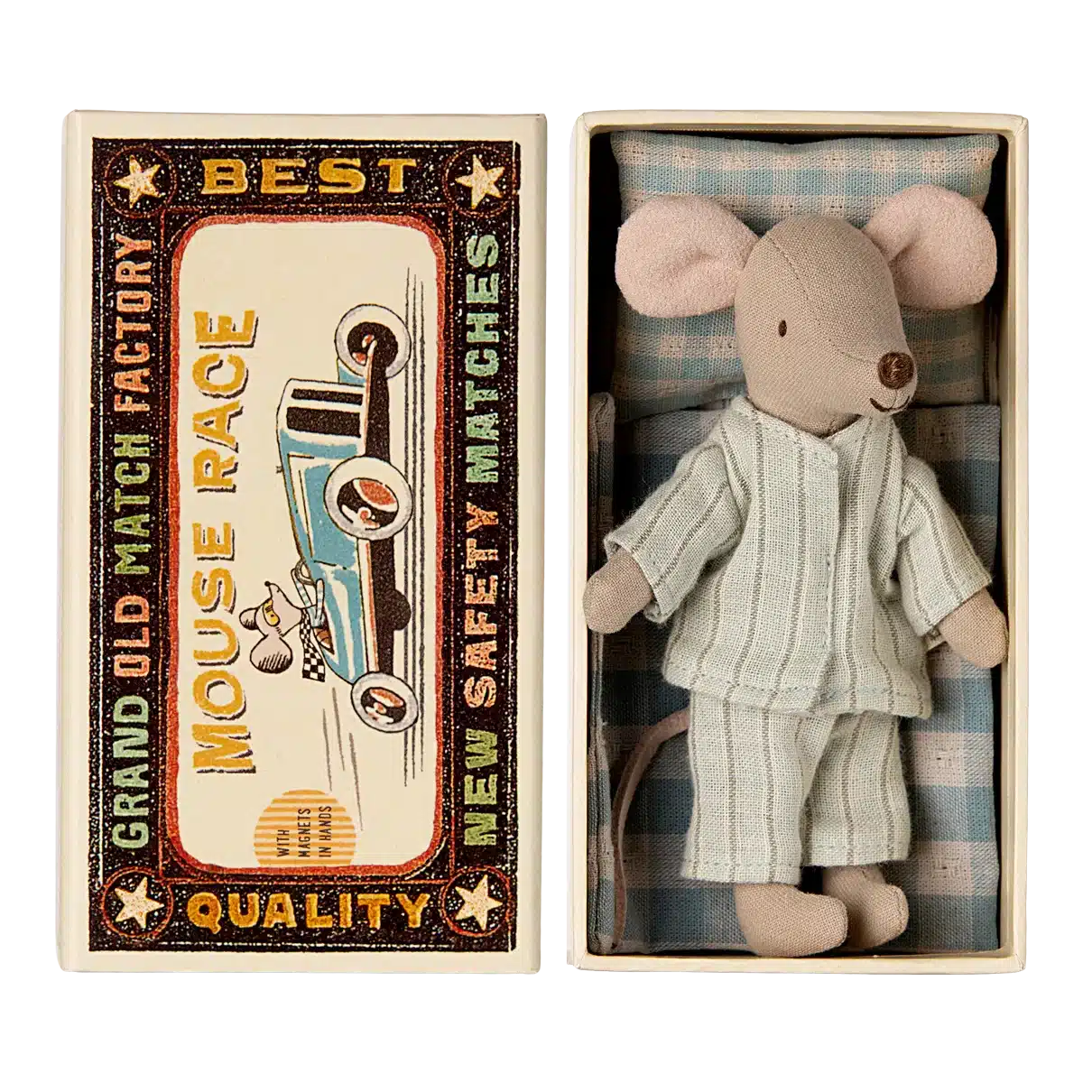 Maileg - Big brother mouse in matchbox - pale blue striped pyjamas | Scout & Co