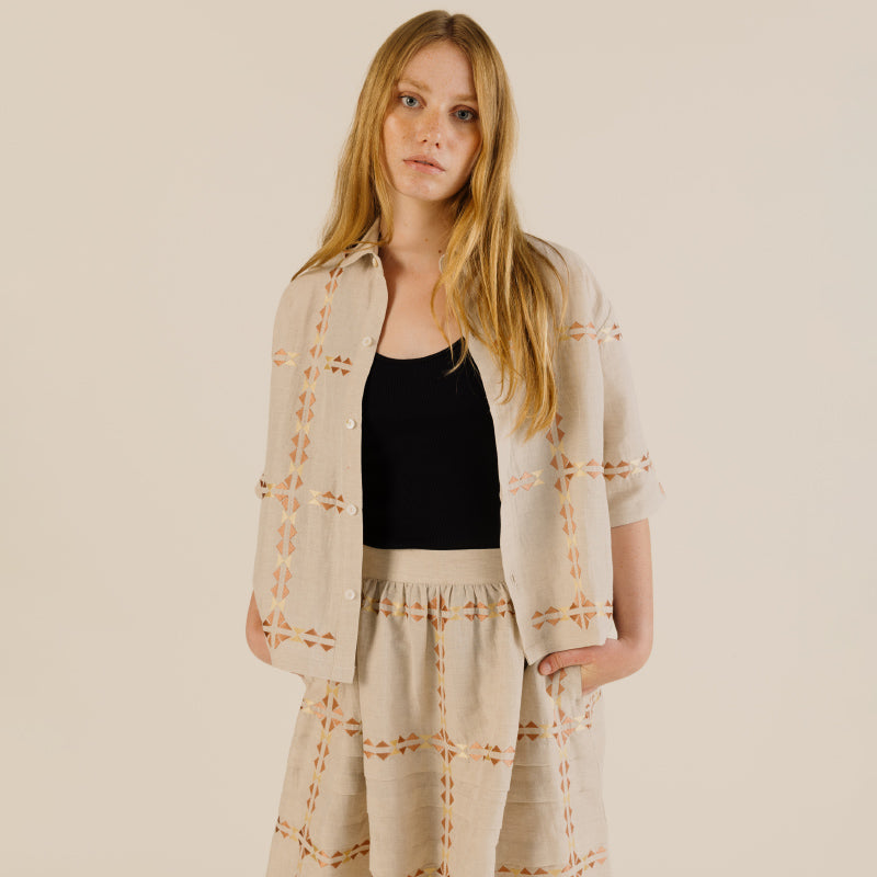 Sideline - Polly embroidered shirt - Oat | Scout & Co