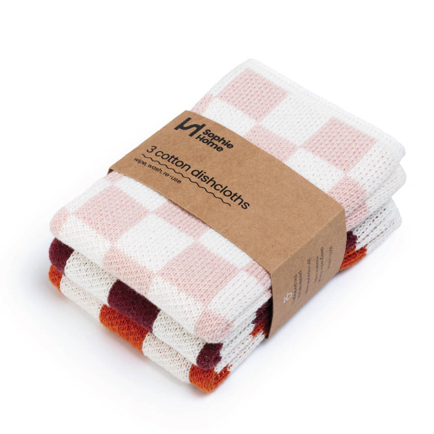 Sophie Home - Reusable Cotton Knit Dishcloths - Check Orange | Scout & Co