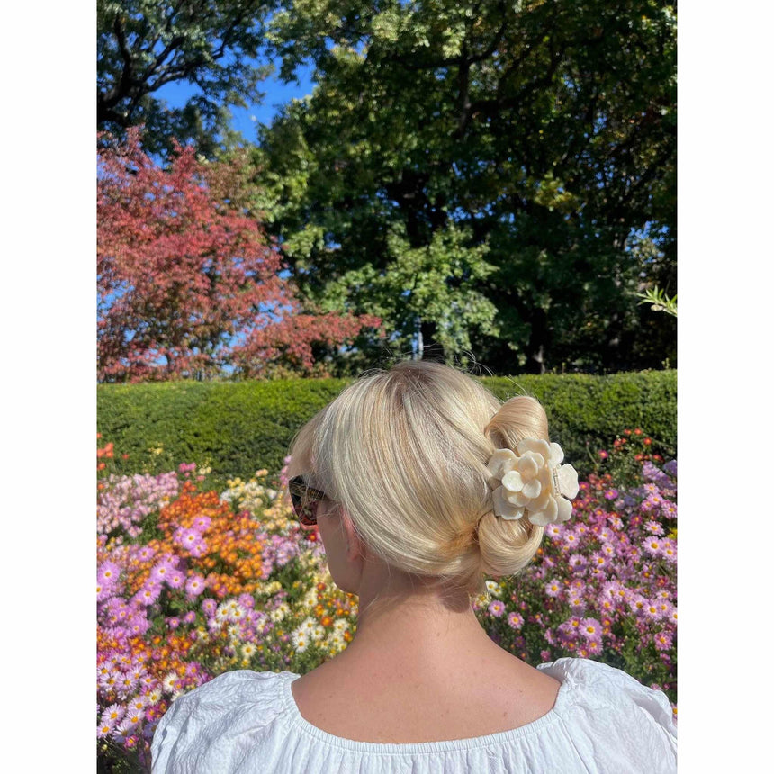 Solar Eclipse - Origami Gardenia flower handpainted hair claw | Scout & Co
