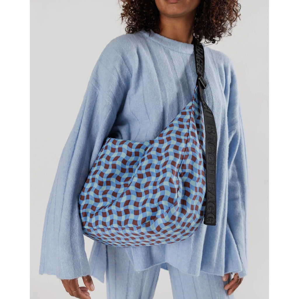 Baggu - Large Nylon Crescent bag - Wavy Gingham Blue | Scout & Co