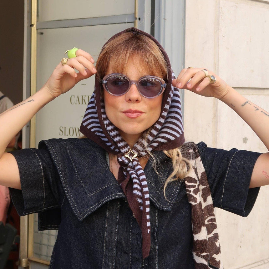 TBCo - Merino Wool Triangle Scarf in Blue & Brown Stripe | Scout & Co