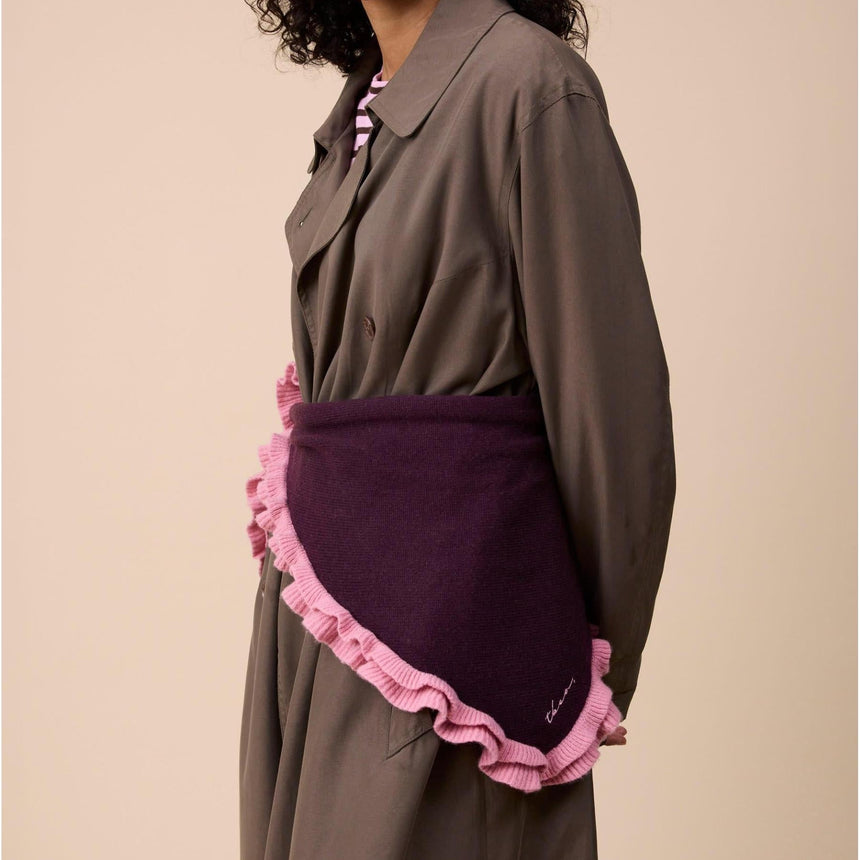 TBCo - Merino Wool Triangle Scarf in Fig Double Ruffle | Scout & Co