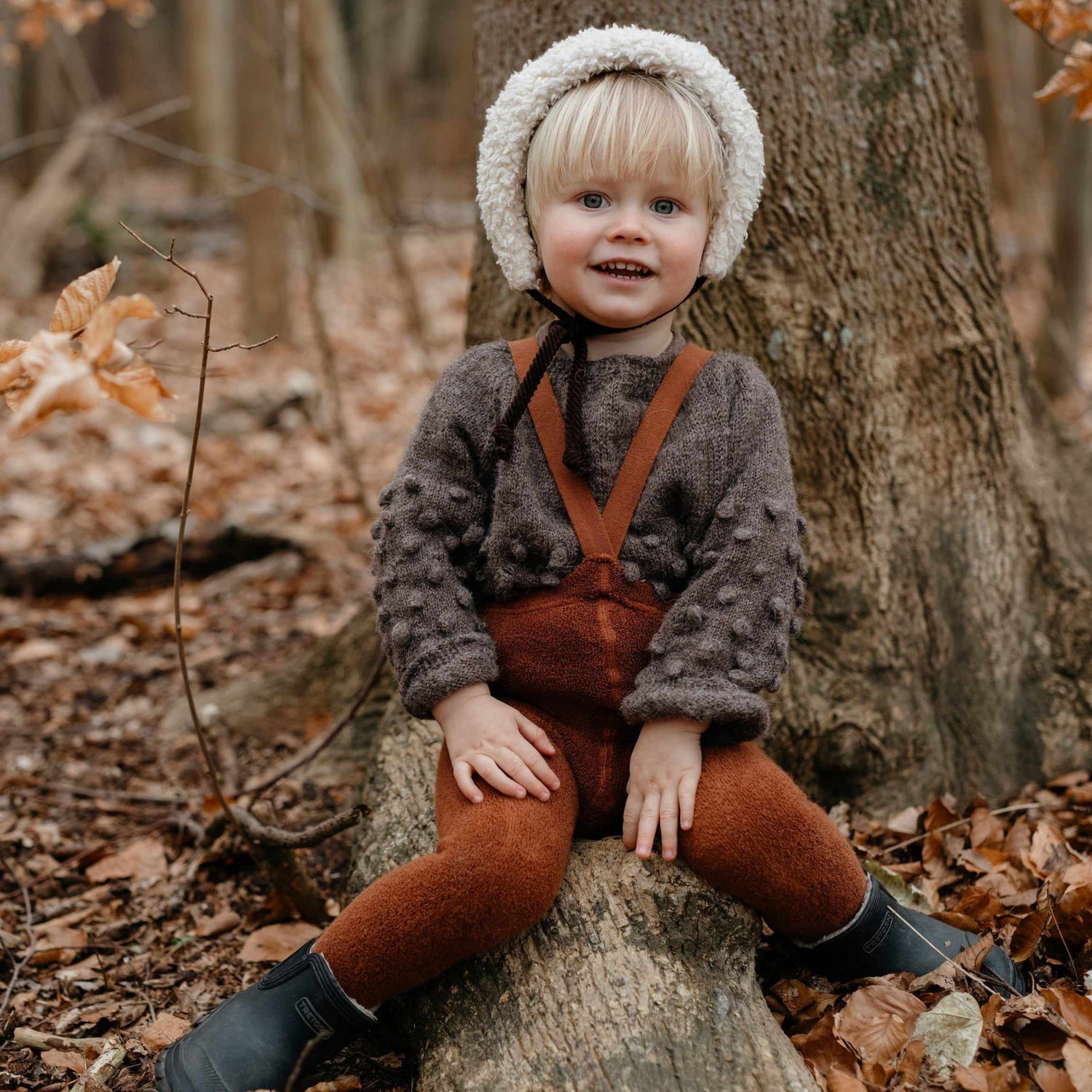 Silly Silas - Teddy warmy cotton tights with braces - Cinnamon | Scout & Co