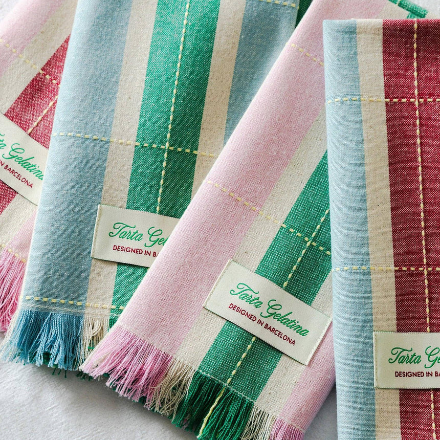 Tarta Gelatina - Striped Napkins (Set of 2) - Green / Pink | Scout & Co