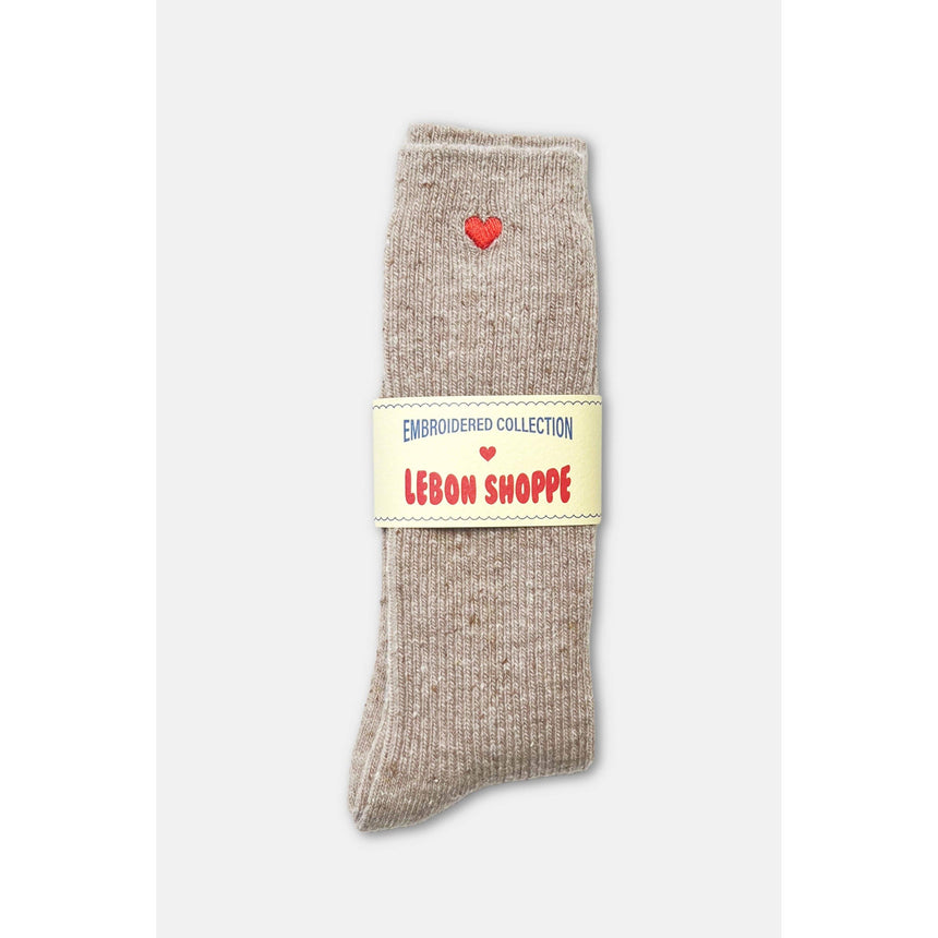 Le Bon Shoppe - Embroidered Snow Socks - Tan + Heart | Scout & Co