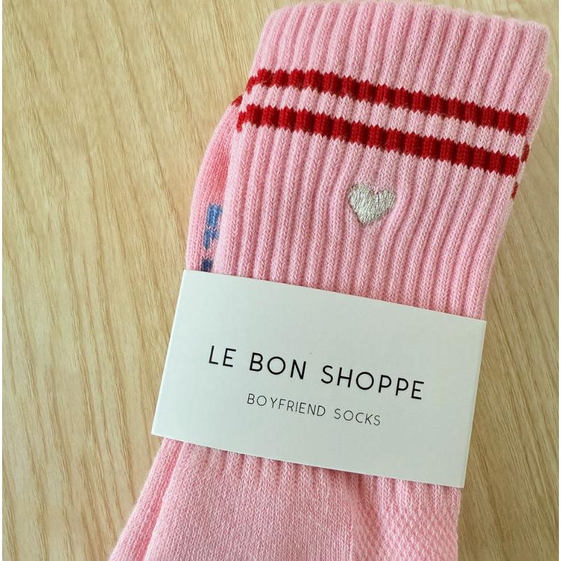Le Bon Shoppe - Embroidered boyfriend socks - Heart Amour Pink | Scout & Co