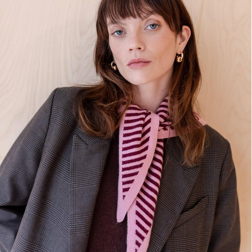 TBCo - Merino Triangle Scarf - Pink Burgundy Stripe | Scout & Co