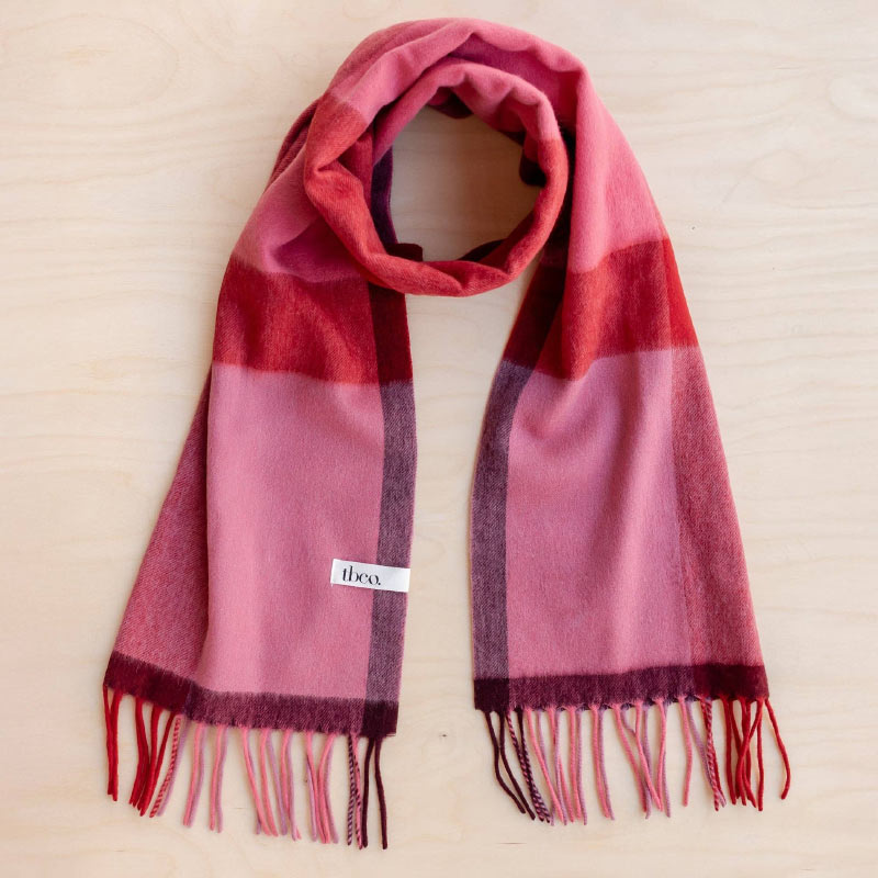 TBCo - Lambswool Oversized Scarf - Berry Block Check | Scout & Co