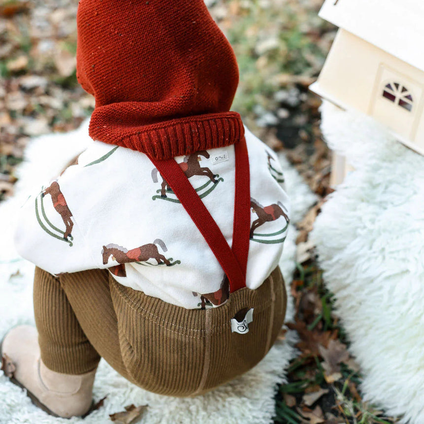 Silly Silas x Organic Zoo - Footed cotton tights with braces - Acorn Brown & Maple Leaf