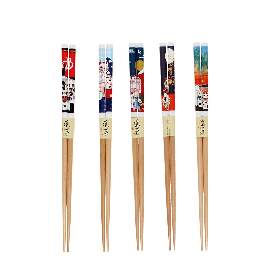 Rex - Wooden chopsticks (5 pairs) - Beckoning cats | Scout & Co