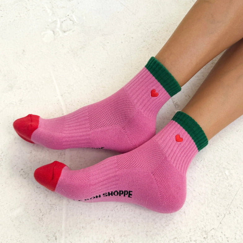 Le Bon Shoppe - Embroidered Girlfriend socks - Rose Green Colour Block | Scout & Co