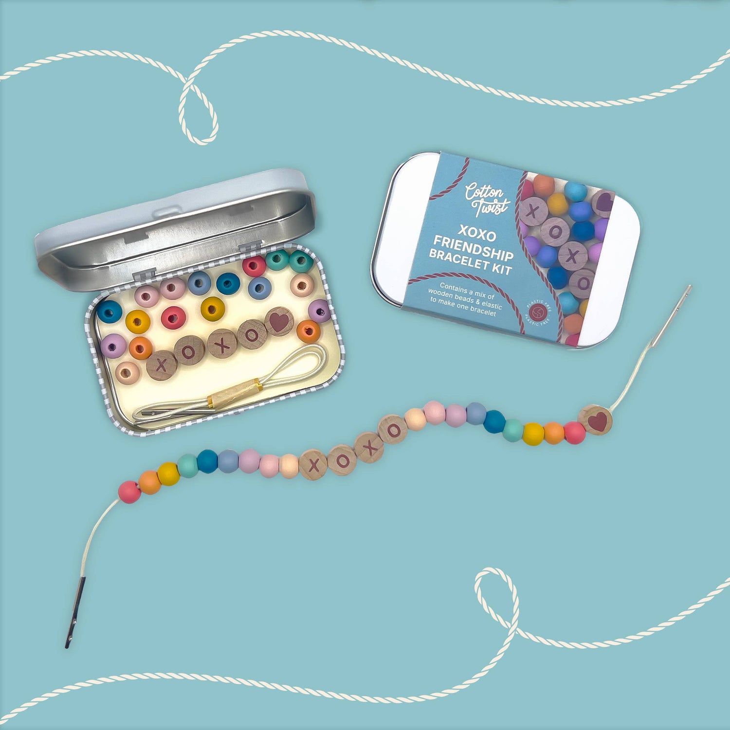 Cotton Twist - XOXO beaded friendship bracelet kit tin - Rainbow | Scout & Co