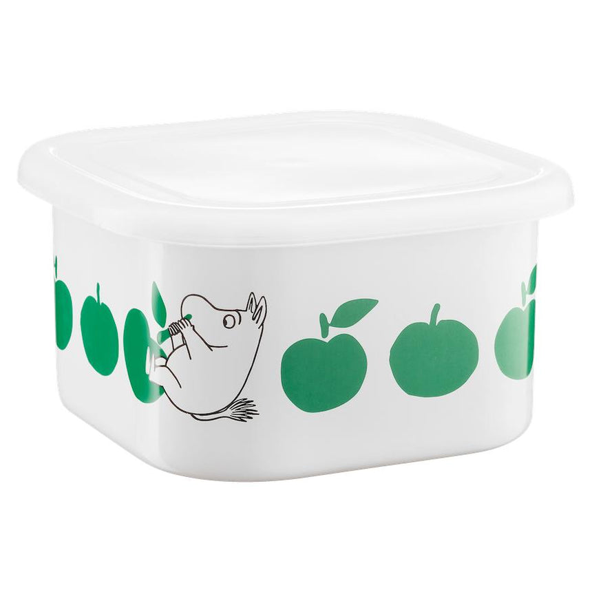 Muurla - Moomin enamel dish / jar with Lid - Joyful Apples - Green | Scout & Co