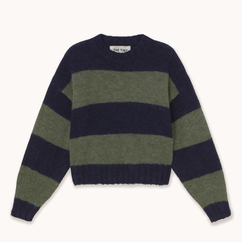 The Tiny Big Sister - Oversized Striped Sweater - Navy / Khaki | Scout & Co