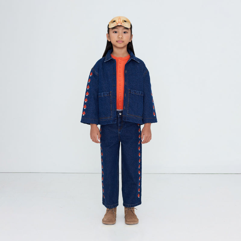 Tiny Cottons - Mini Mushrooms embroidered denim jeans | Scout & Co
