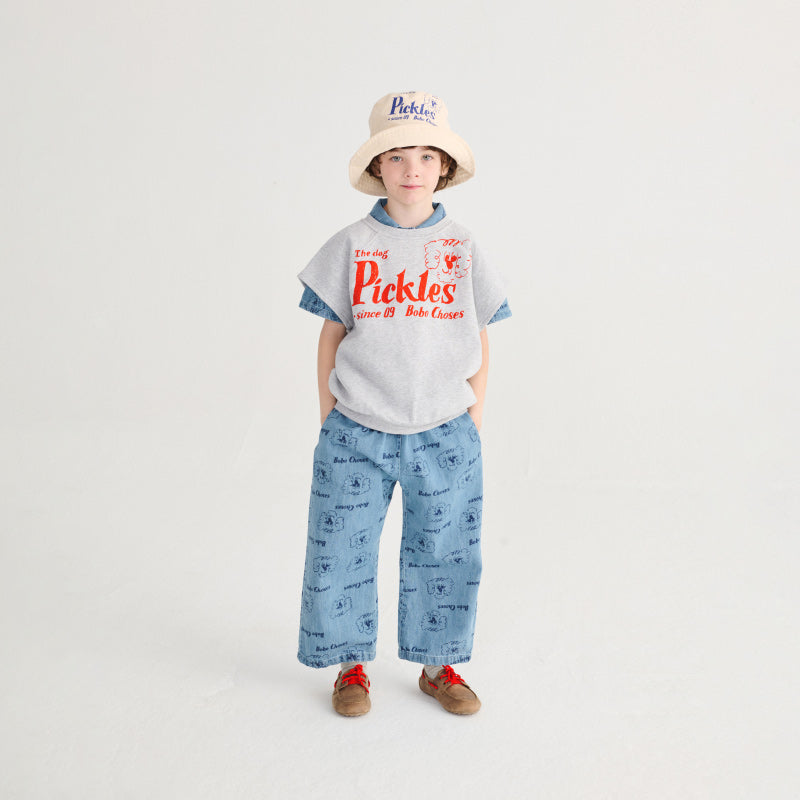 Bobo Choses - Pickles The Dog all-over light denim pants | Scout & Co