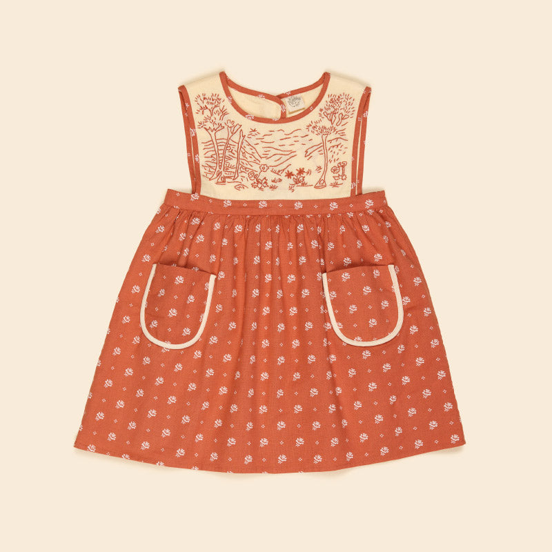 Apolina - Bibi hand embroidered pinafore - Mountain Calico Jam | Scout & Co