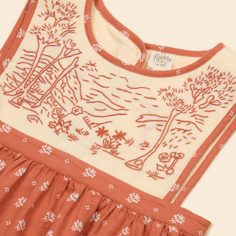 Apolina - Bibi hand embroidered pinafore - Mountain Calico Jam | Scout & Co