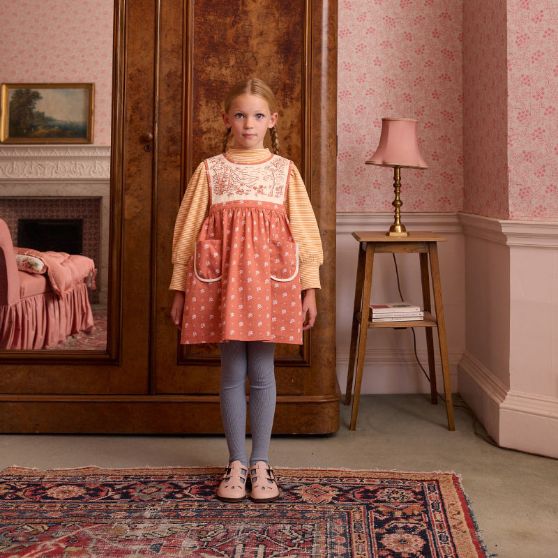 Apolina - Bibi hand embroidered pinafore - Mountain Calico Jam | Scout & Co