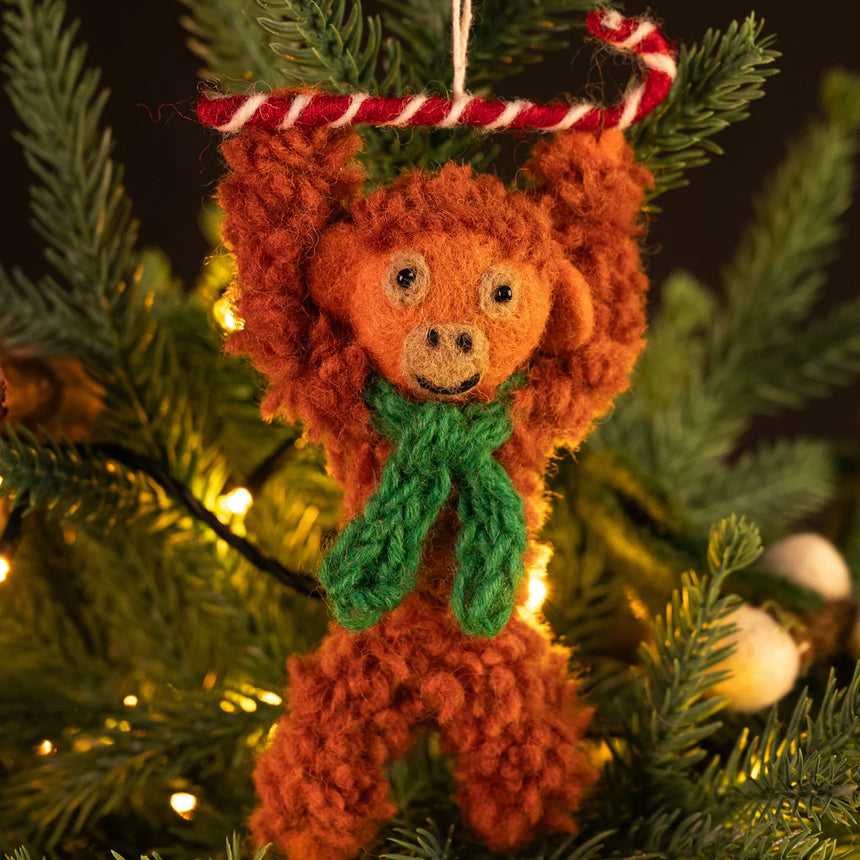 Amica - Orangutan with candy cane - Christmas felt decoration | Scout & Co