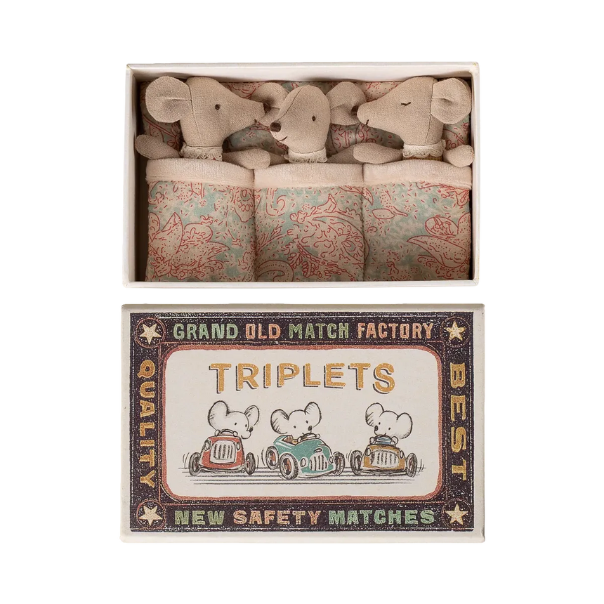 Maileg - Baby mice triplets in box - checks | Scout & Co