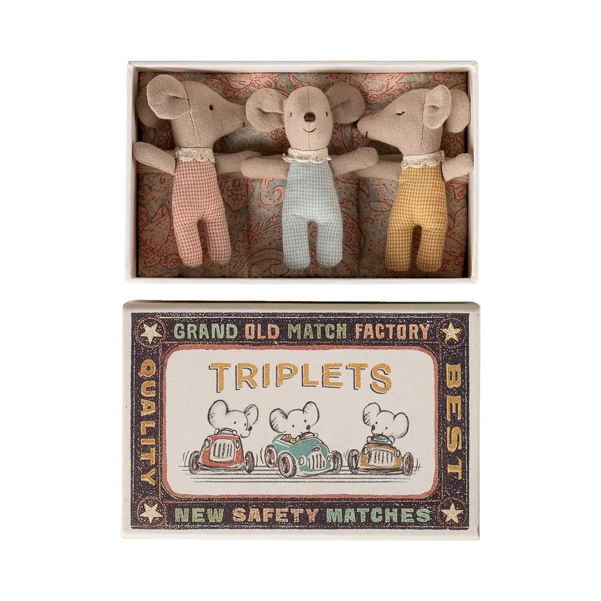 Maileg - Baby mice triplets in box - checks | Scout & Co