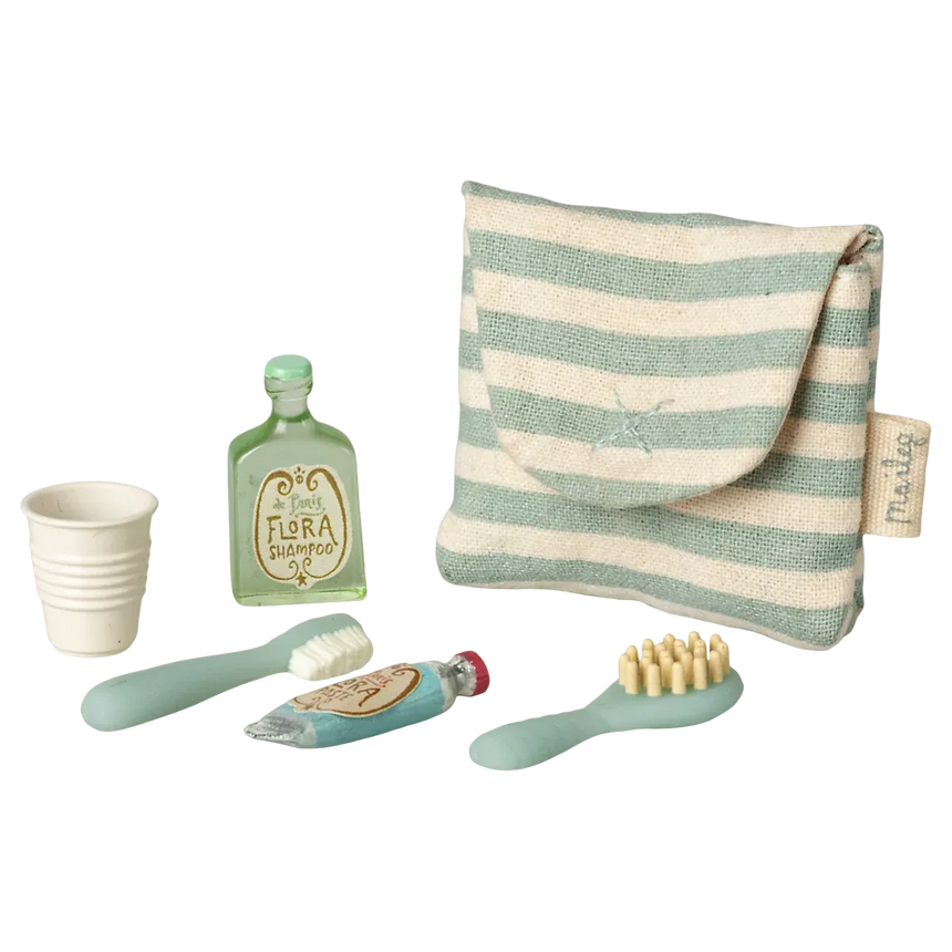 Maileg - Toothbrush set in bag - blue stripe | Scout & Co