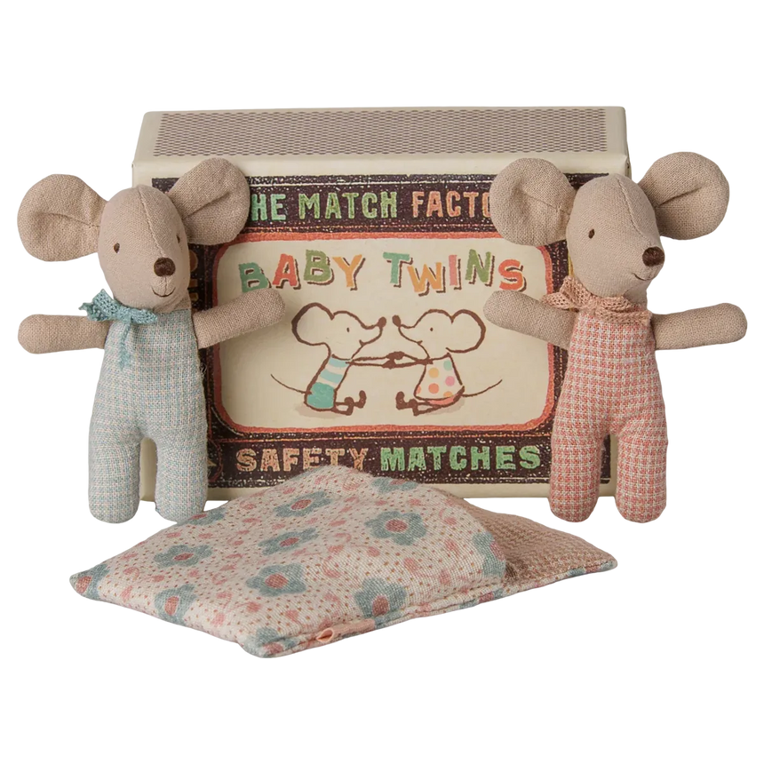 Maileg - Baby mice twins in matchbox - checks | Scout & Co