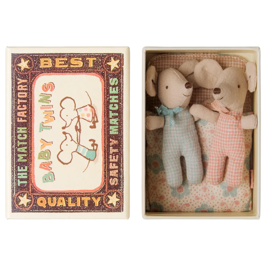 Maileg - Baby mice twins in matchbox - checks | Scout & Co
