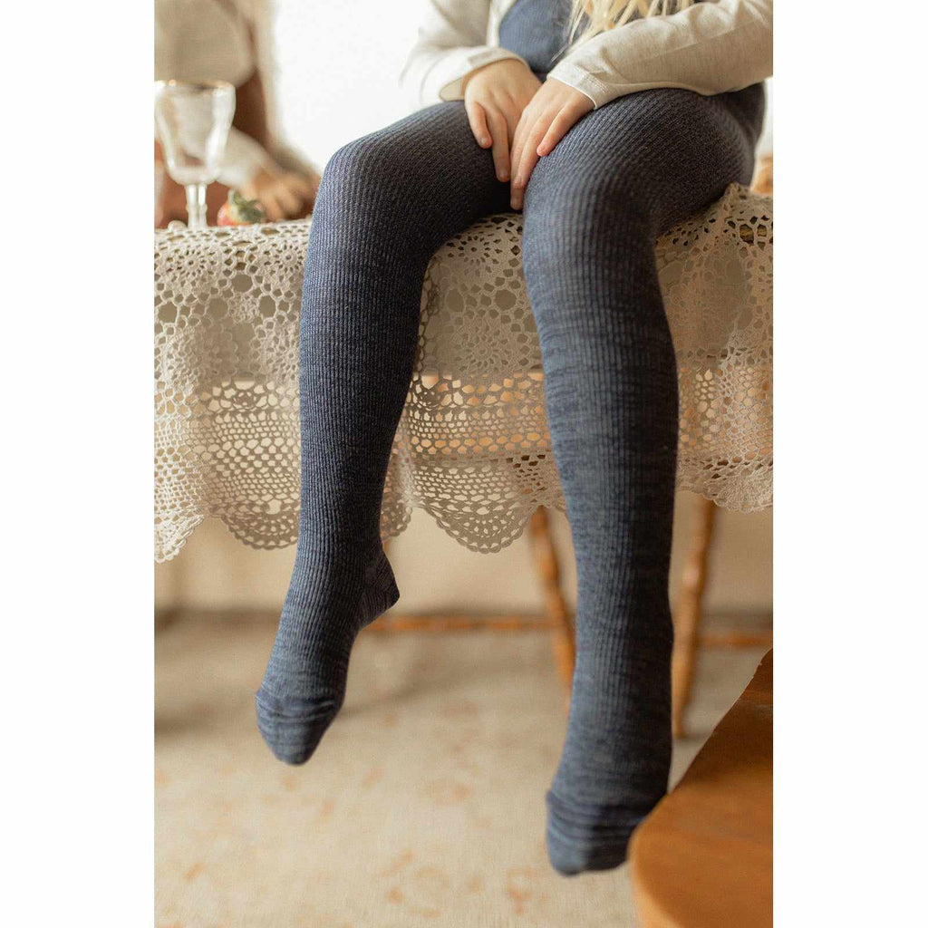Silly Silas - Footed cotton tights with braces - Denim | Scout & Co