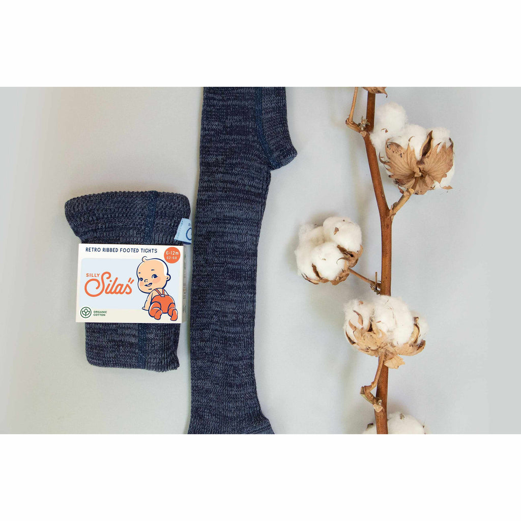 Silly Silas - Footed cotton tights with braces - Denim | Scout & Co