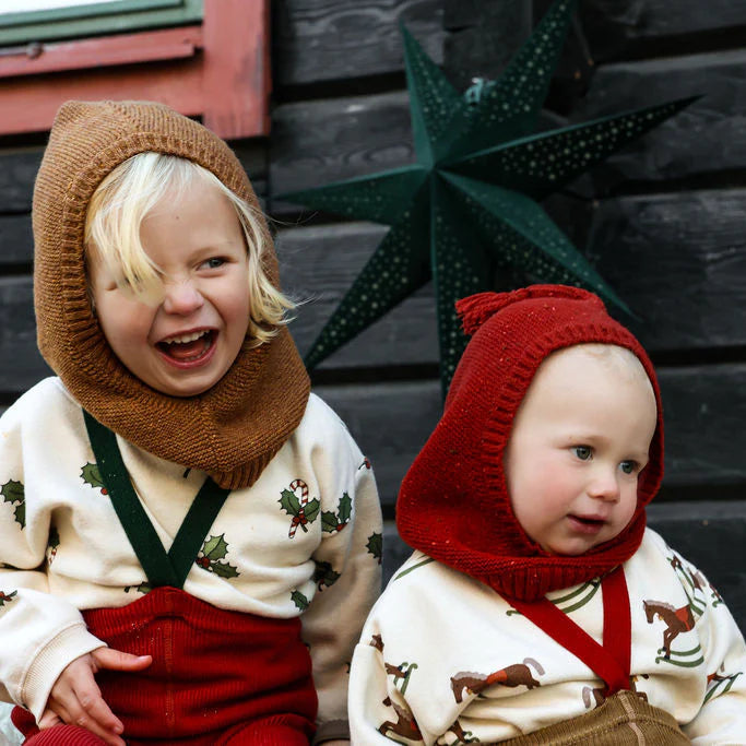 Silly Silas x Organic Zoo - Footed cotton tights with braces - Maple Leaf & Dark Forest Green