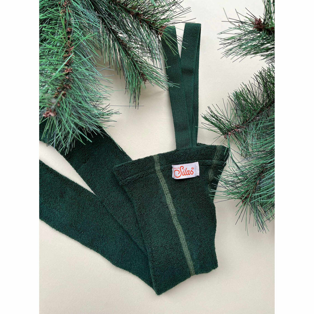 Silly Silas - Teddy warmy cotton tights with braces - Dark Forest Green | Scout & Co