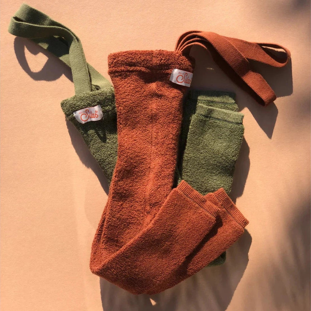 Silly Silas - Teddy warmy footless tights with braces - Olive | Scout & Co