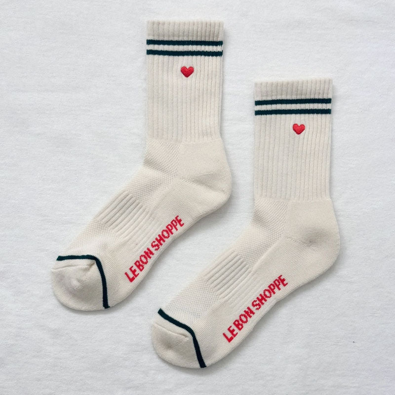 Le Bon Shoppe - Embroidered boyfriend socks - Heart Parchment | Scout & Co