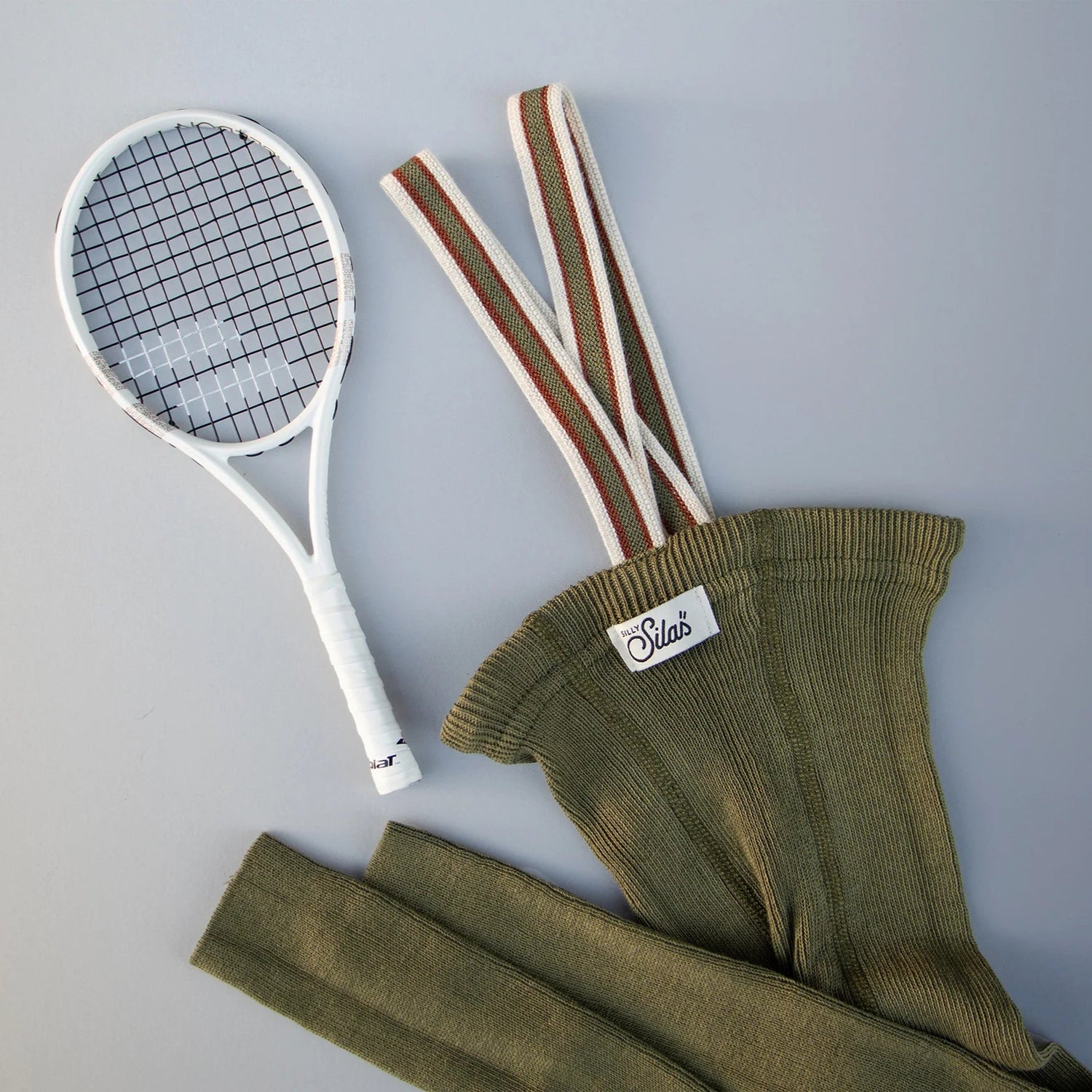 Silly Silas - Footless cotton tights with braces - Olive striped | Scout & Co