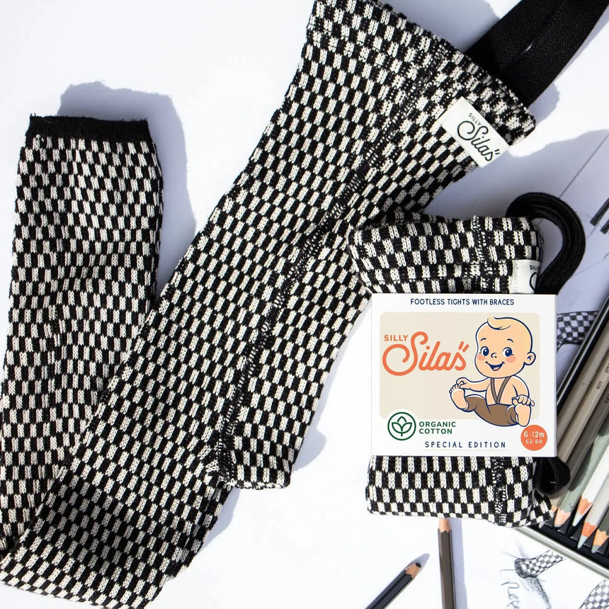 Silly Silas - Special footless tights with braces - Black & White checked | Scout & Co