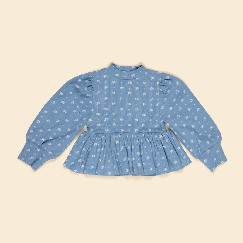 Apolina - Mya peplum jersey top - Mountain Calico Blue | Scout & Co