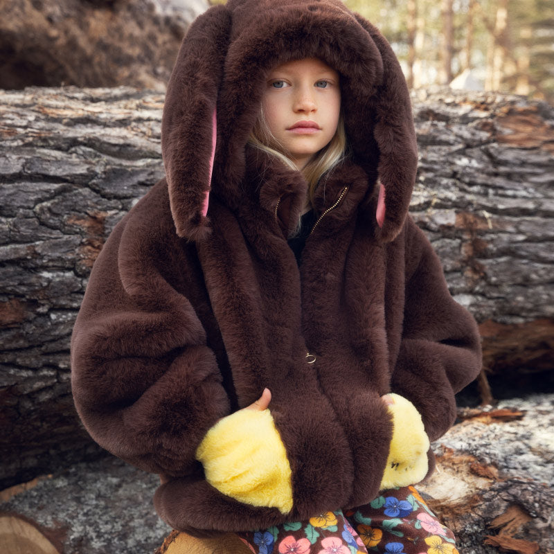 Mini Rodini - Rabbit ear faux-fur jacket