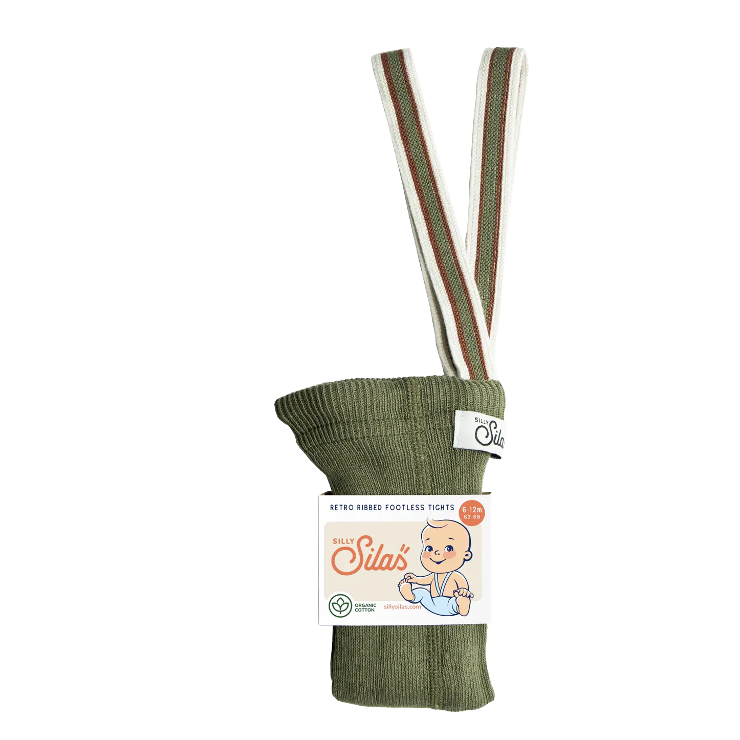 Silly Silas - Footless cotton tights with braces - Olive striped | Scout & Co