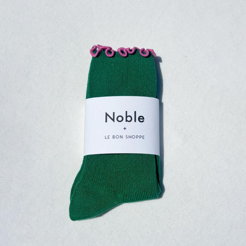 Le Bon Shoppe - Ruffled modal socks - Spinach & Pink | Scout & Co