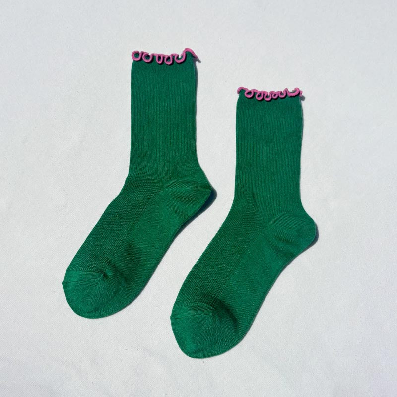 Le Bon Shoppe - Ruffled modal socks - Spinach & Pink | Scout & Co