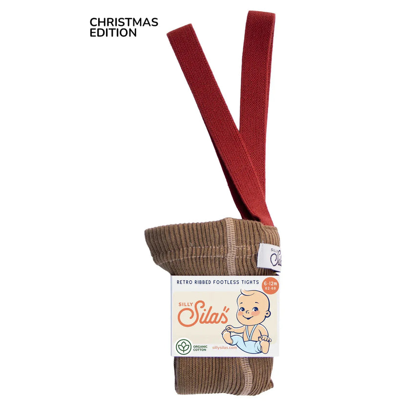 Silly Silas x Organic Zoo - Footed cotton tights with braces - Acorn Brown & Maple Leaf