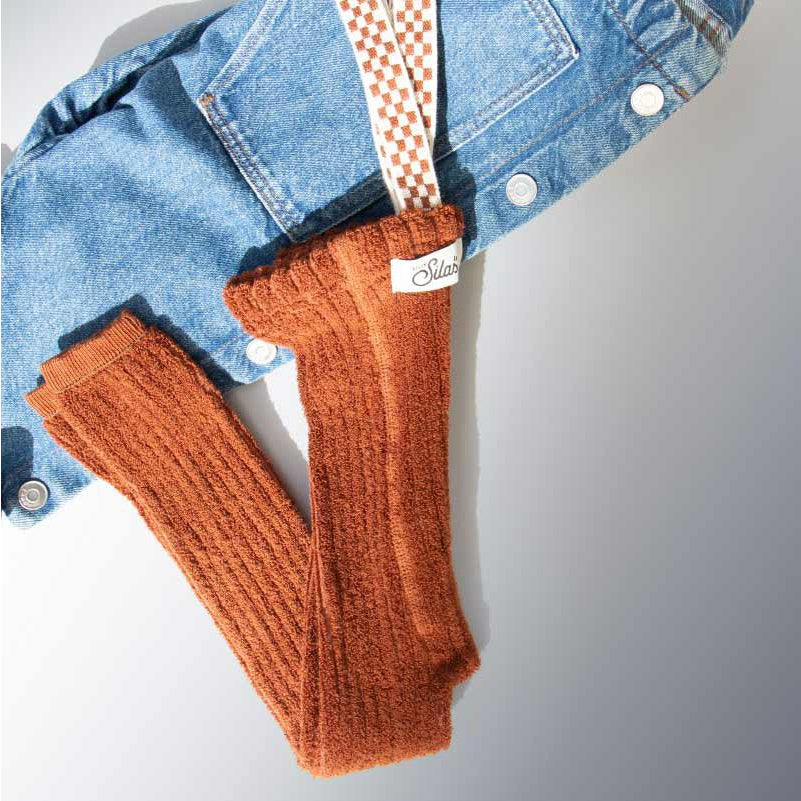 Silly Silas - Granny teddy footless tights with braces - Cinnamon Checked | Scout & Co