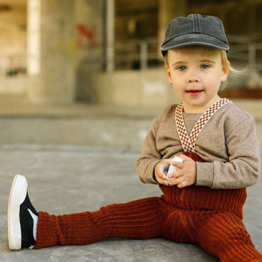 Silly Silas - Granny teddy footless tights with braces - Cinnamon Checked | Scout & Co