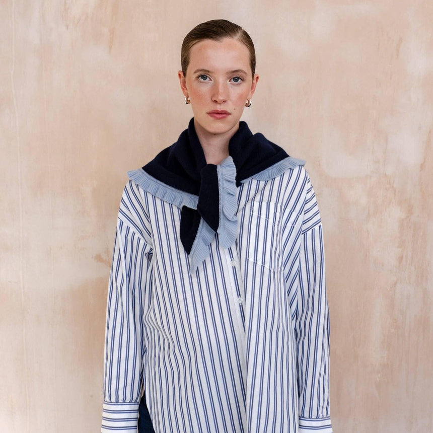 TBCo - Merino Wool Triangle Scarf in Navy Ruffle | Scout & Co