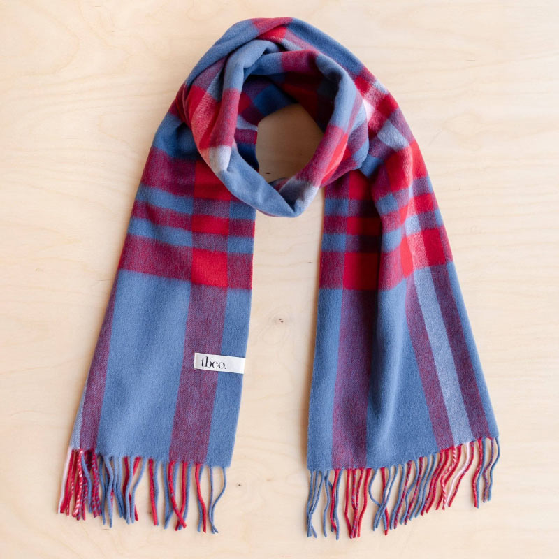TBCo - Lambswool Oversized Scarf - Blue Modern Tartan | Scout & Co