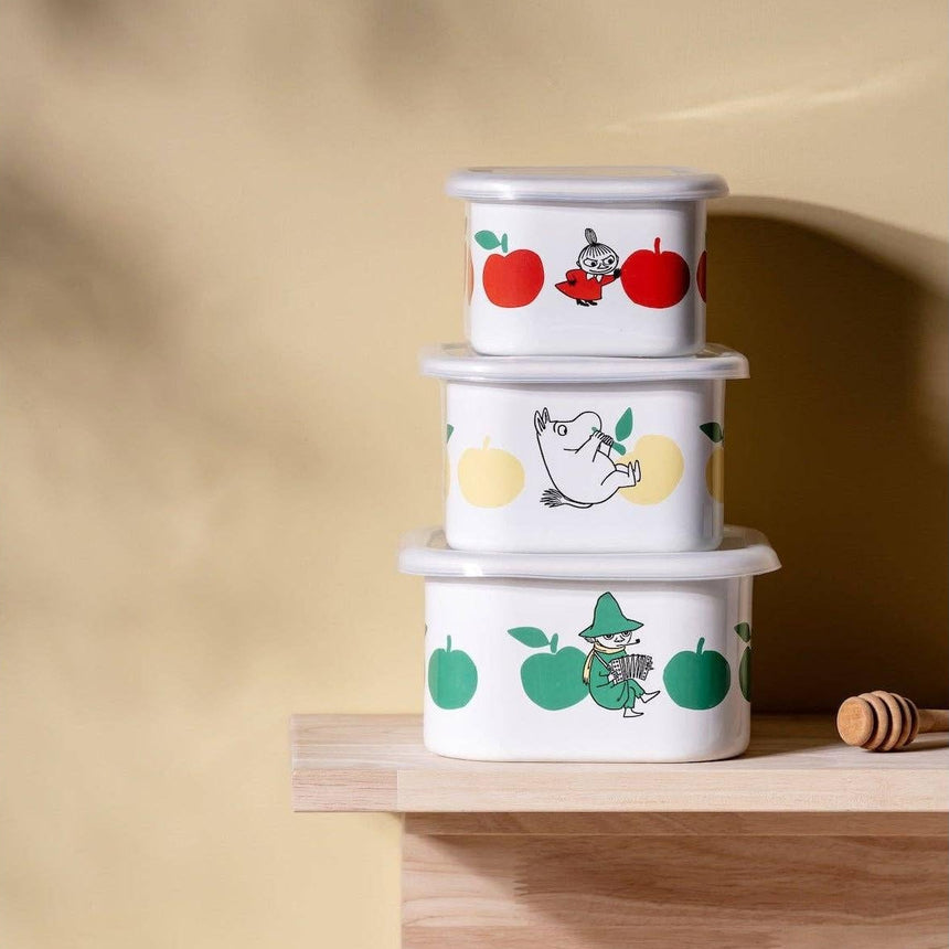 Muurla - Moomin enamel dish / jar with Lid - Joyful Apples - Green | Scout & Co